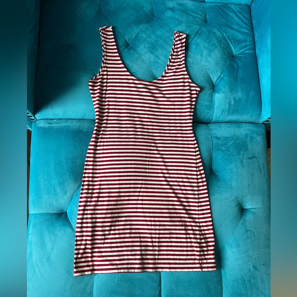 Deep red and beige striped tank dress